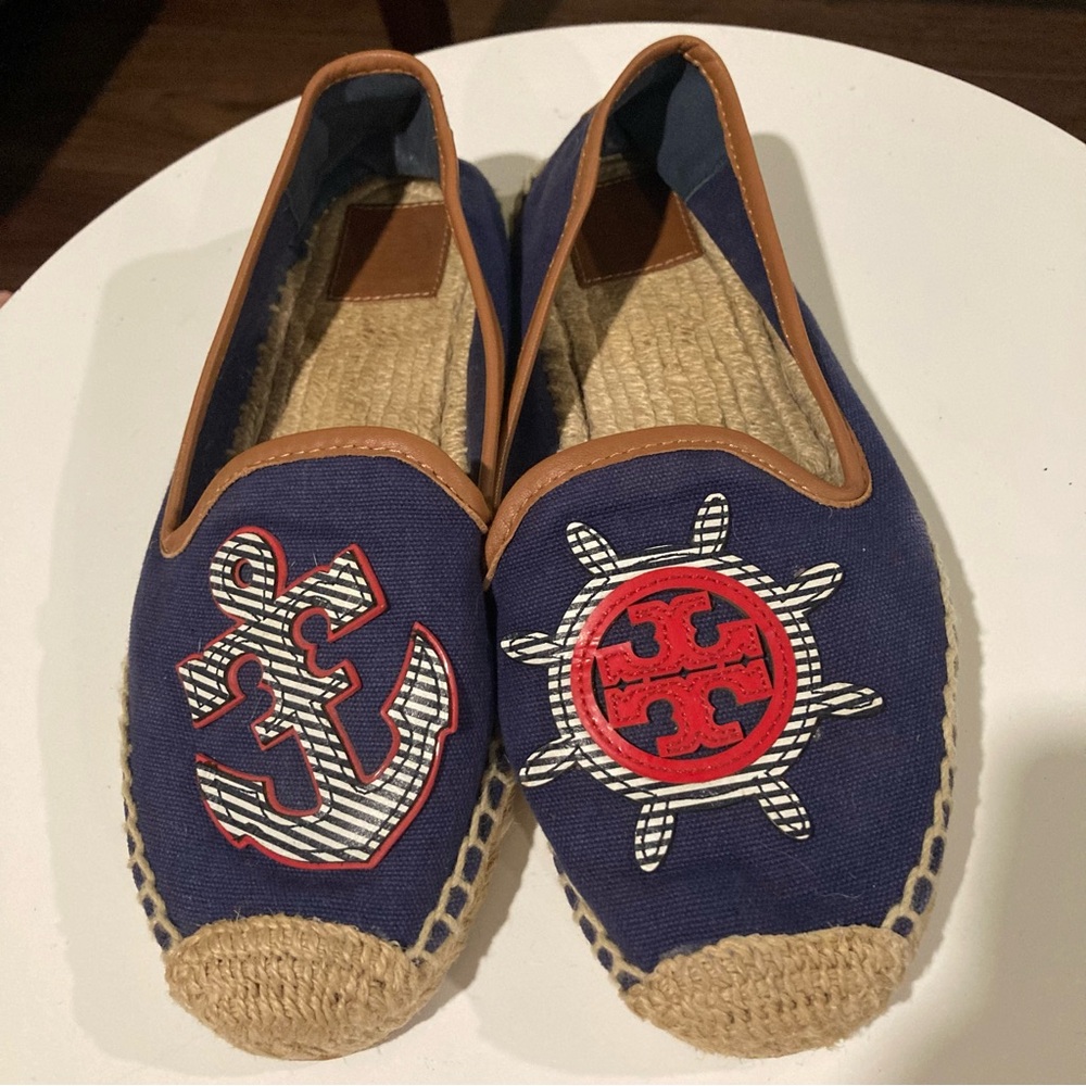 TORY BURCH Navy Nautical Espadrilles slip ons  Womens size US 8.5
